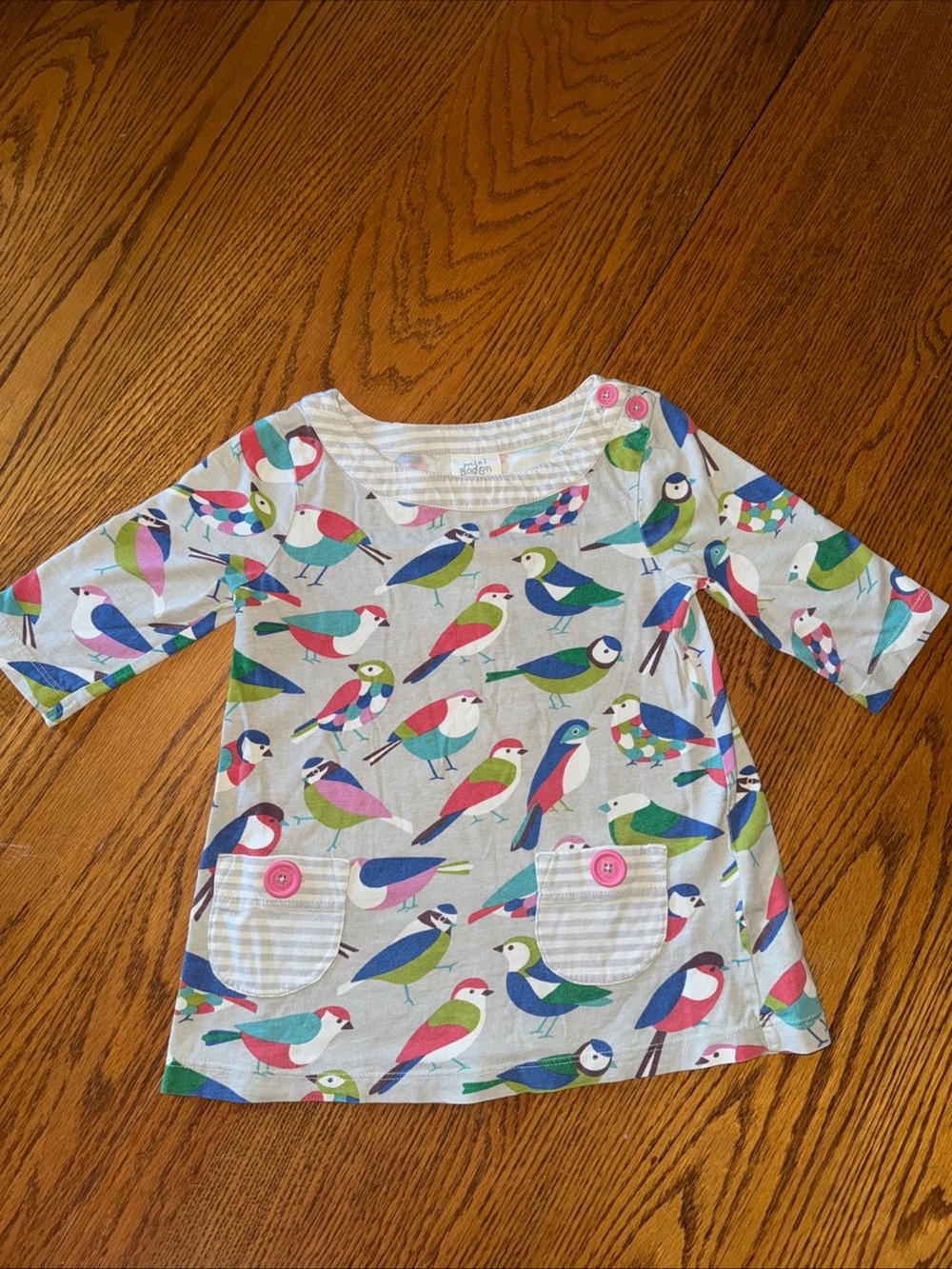 Mini Boden Girls' Multicolor Bird Print Long Sleeve Tunic